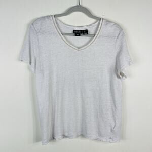 Nicole Miller Size Small 100% Linen V-Neck Short Sleeve T-Shirt Tee Top White
